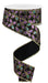 A 1.5 x 10yd spool of Black/Mardi Gras Quatrefoil Petals Ribbon (RGE192502) features a festive design in black with Mardi Gras colors, perfect for decorating, and unrolls easily in a spiral shape.