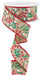A 1.5 x 10yd ribbon (Beige/Jade/Mint/Red/White/Silver) with holly berry and mistletoe design, green leaves, white berries, and red trim. Product: Holly Berry/Mistletoe/Royal Ribbon RGF107601. Partially unrolled in a curl.
