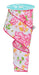 A spool of 2.5X10YD ribbon featuring pink, green, and orange watercolor flowers with yellow highlights on a white background offers a charming display. (RGF1154WT).