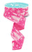 A spool of 1.5 x 10yd hot pink ribbon with white pine trees and snowflakes (RGF125911), unspooled in a loose spiral.