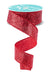 The 1.5X10YD Red Laser Glitter Ribbon RGF153224 unfurls in a sparkling spiral with a smooth, shiny texture that beautifully reflects light. Wired for easy shaping, its topped with a circular spool labeled with text.