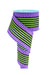 The 2.5x10YD White Purple Lime Green Black Vertical Stripe/Polka Dot Edge Ribbon (RGF156623) features green and black vertical stripes with purple polka dot edges, partially unwound against a white background for striking contrast.