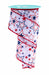 The 2.5X10YD Ribbon RGF158027 features white/red/blue printed stars with glitter, elegantly adorned on a spool in wavy patterns and framed with a bold red border.