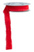 A partially unrolled spool of 1 x 10yd Red, No Wire Frayed Edge Velvet Ribbon (RN591024) with a soft, fuzzy texture hangs against a white background.