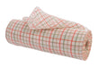 A roll of 10.25 x 10yd Cream/Natural/Orange/Moss Fine Weave Faux Jute Check Mesh (RY5003KN) is partially unrolled on a white background, showcasing its distinctive check pattern.