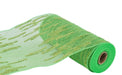 The 10.25 X 10Yd Lime Green Random Double Drift Mesh (RY812130) features a textured pattern, partially unrolled with a brown cardboard core, ideal for crafting or decoration.