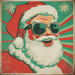 Add vintage flair to your holiday decor with the 10 x 10 Retro Santa with Sunglasses Sign (TTE-326)—featuring Santa in black sunglasses and a red hat on a green and red starburst background with a classic textured look.
