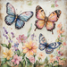 The 10 x 10 Spring Butterflies Sign TTE-174 features a vintage-style design with textured illustrations of three butterflies in blue, pink, and yellow fluttering over colorful daisies and wildflowers, capturing the joy of spring.
