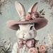 The 10 x 10 Victorian Bunny Sign TTE-200 features a rabbit wearing a pink-flowered hat and bow tie, surrounded by intricate floral patterns, blending elegance and whimsy like a classic fairy tale illustration.