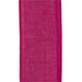 Vertical Close-up of a 2.5X10Y Fuchsia Poly Linen Ribbon X314840-28, featuring slightly darker sewn edges, against a plain white background.