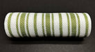 The White-Moss Ticking Fabric Mesh (10X10Y XB240310-08) is elegantly showcased with striking alternating white and moss stripes against a black background.