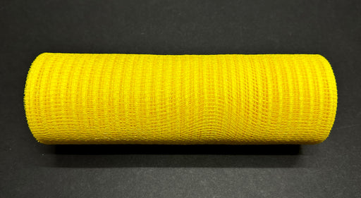 A roll of the 10"X10Y Daffodil Breeze Solid Mesh, identified as XB240710-22, is set against a dark background. The fabric features a grid-like pattern, with its soft and flexible texture highlighted by the lighting that casts a shadow underneath.