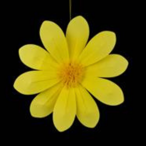 The 15.75DIA Felt Flower (FJ519199) is shown in one of six assorted colors against a solid black background, making it a cheerful accent for home decor.