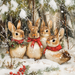 The 10 x 10 Winter Bunnies in Falling Snow Sign TTE-023 depicts four winter bunnies in a snowy forest adorned with red scarves and a wreath. Red berries add splashes of color amid gently falling snow, capturing the seasons natural beauty.