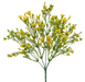 A 14 Yellow Plastic Wax Flower Bush with 5 stems (product code: 13539YW) features a delicate bouquet arranged fan-shaped against a white background.