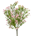 A 19 Pink Plastic Gypso Bush with 7 stems (13568PK) displays delicate pink flowers on slender green stems and leaves, set against a gradient backdrop of pastel purple and blue for a soft, vibrant arrangement.