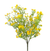 The vibrant bouquet of yellow flowers resembles a 19 Yellow Plastic Gypso Bush with 7 stems (Product ID: 13568YW) against a black background, featuring lush foliage and small clustered blossoms for a lively appearance.