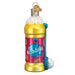 The Bubbles Old World Christmas Ornament 44148 is a vibrant glass ornament shaped like a yellow bubble bottle with a pink Bubbles label, blue wand, and gold cap—perfect for adding playful charm to your holiday décor!.