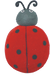 A charming 6 by 9 red ladybug rock with black spots features a gray head, two white eyes, and playful black curly antennas.