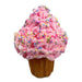The 7 by 6 Pink Cupcake Ornament (63077PK) showcases fluffy pink frosting with colorful sprinkles on a brown cupcake base, set against a clean white background.