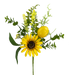 The 18 Sunflower Lemon Mix Leaves Pick (63086SP18) showcases a vibrant sunflower, decorative leaves, and cheerful yellow blossoms against a striking black background.