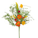 A 26 Poppy Fern Leaves Pick (63090SP26) features a vibrant floral arrangement of orange, yellow, pink, and white flowers with green foliage. Its diverse flower types and textures stand out against a white background for a lively appearance.