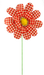 The 24 by 8 Orange Houndstooth Sunflower Spray features striking fabric petals with an orange houndstooth pattern and a vibrant yellow textured center, perched on a thin green stem against a black background.