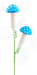 The 22 Blue Polkadot Mushroom Spray (63249BL) features two whimsical blue-capped mushrooms with white spots and green spiral springs, displayed on sturdy wooden stems against a vibrant abstract backdrop.