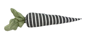 The 17 by 3.5 Black and White Plush Striped Carrot (model 63261BKWT) features fabric in bold stripes with textured green leaves, adding a playful touch to any space.