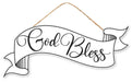 The 15Lx6.25H God Bless Banner Sign (AP7289) features a white background with elegant black script, hanging gracefully by a sturdy brown string.
