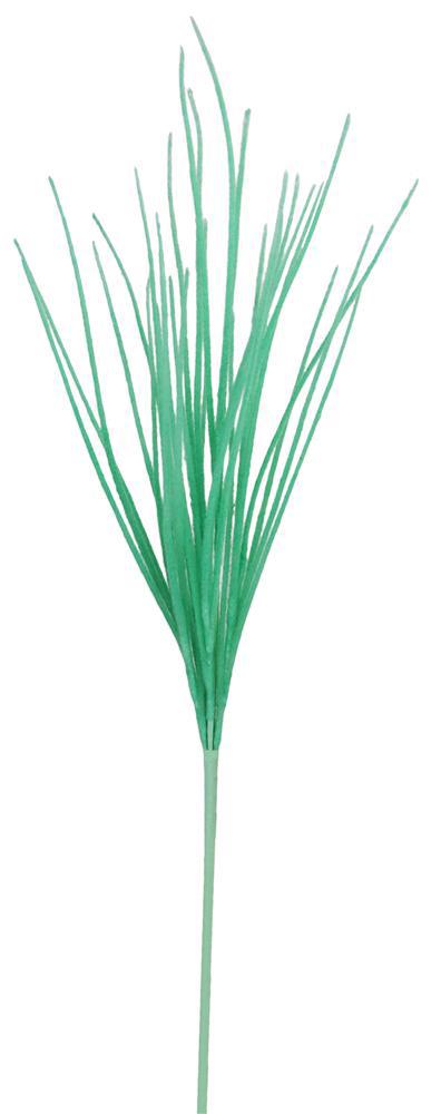 A close-up of a single 27-inch mint green flocked grass bush, FG6102C8, with many long, slender leaves. The vertical grass is isolated against a plain white background.