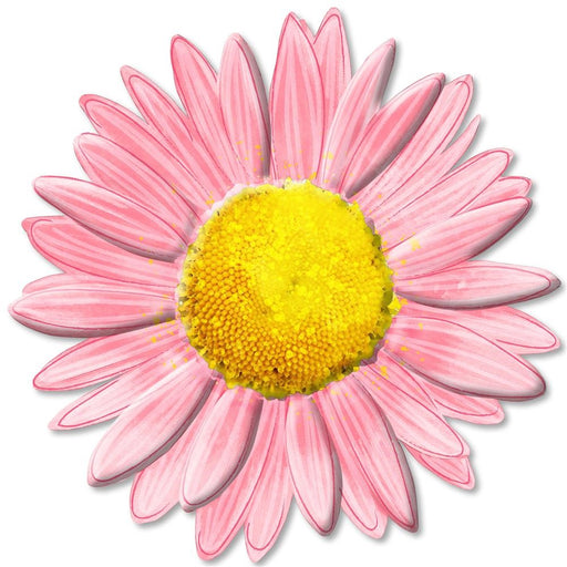 The 12 metal embossed daisy features light pink petals, a hot pink tinge, and a vibrant yellow center against a white backdrop (MD066015).