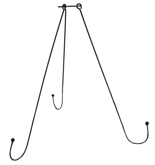 The 21 Oah Metal Wreath Hanger, model MD069502, is a black metal stand with two curved legs perfect for holding books or plates. It has a minimalist design and a central hinge at the top connecting its two supporting arms.