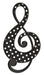 The 16H Metal/Embsd Polka Dot Treble Clef (Black/White) MD0759 features a black treble clef with white polka dots and an embossed metal design, displayed on a plain white background.