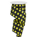The 2.5 Yellow Black Glitter Stripes on Satin Ribbon (RG882529) features diagonal yellow accents with dazzling glitter. Partially unrolled, its spiral shape enhances the elegance of any project.