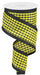 The 2.5X10Yd Gingham/Royal Yellow/Black RGA803557 ribbon, rolled in a spiral, adds a touch of elegance with its yellow and black gingham check pattern and black edges.