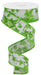 A spool of 1.5 x 10 yd ivy on royal burlap ribbon (white/lt green/dk green/green), unspooled in a loose spiral. RGC120027.