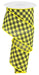 The 2.5X10Yd Bias Gingham Pattern Sun Yellow/Black RGC1331CJ ribbon spirals downward with its matte finish and wired edges, featuring a lively black checkered pattern contrasting against vibrant sun yellow.