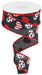 This elegant 1.5" x 10-yard roll of multi/leopard hearts ribbon in Black/Red/Hot Pink/White (RGC177602) features a black background with red edges, adorned with charming heart designs in red, white, polka dots, and stripes. When partially unfurled in a spiral shape, it brings chic flair to any craft project.