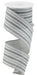 A 2.5X10Yd Slash Stripe/Royal Burlap Ribbon, in black, grey, white, and light grey (RGC195210), sits elegantly twisted on a white cardboard roll. This wired ribbon with a diagonal pattern is perfect for adding an elegant touch to your projects.