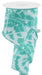 A partially unrolled spool of the 2.5X10Yd Soft Tie Dye On Diagonal White/Teal RGE124134 ribbon reveals a teal and white zigzag pattern, coiled in a spiral to exude texture and movement.