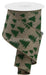 The 2.5 X 10Yd Wispy Trees Lt Beige/Dk Green ribbon gracefully unwinds, revealing its beige fabric with delicate tree designs, ideal for adding a festive or natural touch.