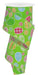 The RGE1406A4 is a 2.5 x 10-yard roll of ribbon in green, blue, lime, pink, gold, and yellow. It features check plaid patterns with Easter eggs and daisies. The design is vibrant and festive even when partially unrolled.