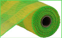 The 10.25X10Yd Faux Jute/Pp Large Check Yellow/Fresh Green RY8315B3 features a vibrant yellow/fresh green faux jute mesh fabric with a grid-like texture, wrapped snugly around a cardboard core, highlighting the green hue on the edges of its check pattern.