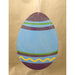 The 11.5 by 8.75 Blue Display Easter Egg (SG312-BLU) features a striking blue base with purple bands, green stripes, and a yellow wavy line, hanging elegantly against a brown background—perfect for your seasonal display.