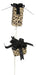The 27H Leopard Print Package Spray (XS9976M4) features gold, black, brown, and tan boxes with large bows stacked vertically on a white spiral stick, creating a chic decorative accent.