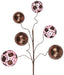 20L Leopard Print Glitter Ball Pick (XS9982T3) features a thin, wavy brown branch adorned with six spherical ornaments: three dazzling brown glitter balls and three chic leopard print in light pink and black.