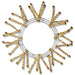 The Pencil Work Wreath with Balls 24 Metallic Gold XX751508 features shiny gold tinsel and ball accents in a starburst pattern, creating a striking decorative wreath against a white background.
