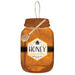 The 10H x 6L Honey Mason Jar Sign (AP7173) in rust, golden yellow, mustard, and black features a honey dipper lid and a 100% Pure Honey, Honeycomb Farms label with a bee graphic. The transparent amber tone hints at the sweet nectar inside.