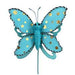 The 13 Blue Polka Dot Butterfly Pick 63111BL features gold polka dots and black-and-white striped wing edges, shown against a plain white background.